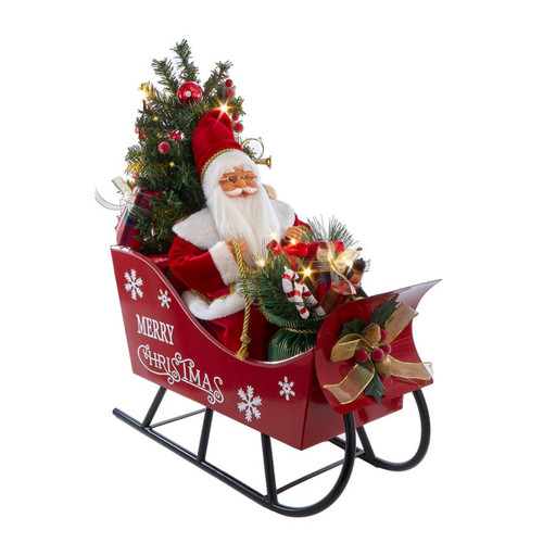 24“ Battery Operated Musical LED Santa In Metal Sleigh Table Piece