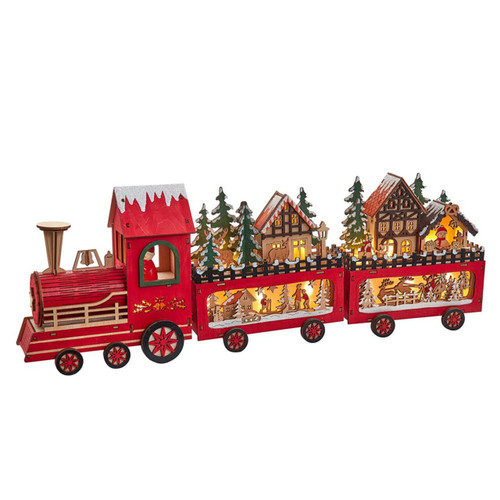 22.24“ Battery Operated LED Lighted Train With Santa & Home Scene Table Piece