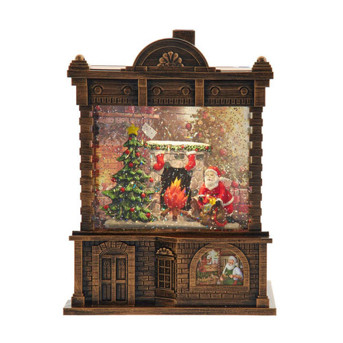 5.84“ Battery Operated Lighted Santa Fireplace Water Lantern House
