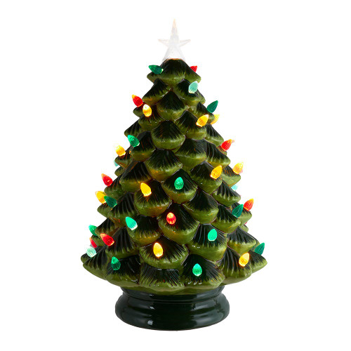 14“ Battery Operated LED Lighted Ceramic Green Tree Table Piece