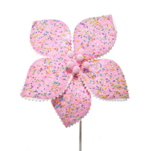 Soft Pink Poinsettia With Sprinkles Pick