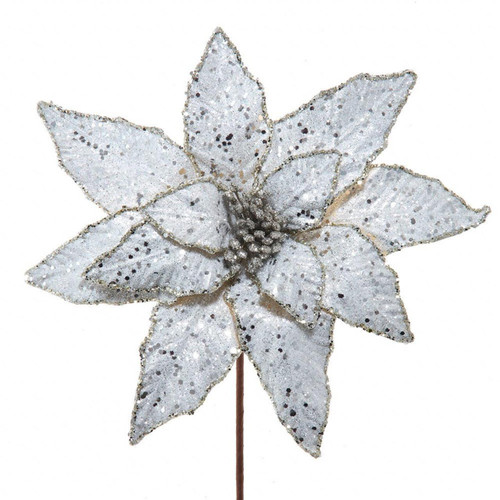 Metallic Silver Poinsettia Pick