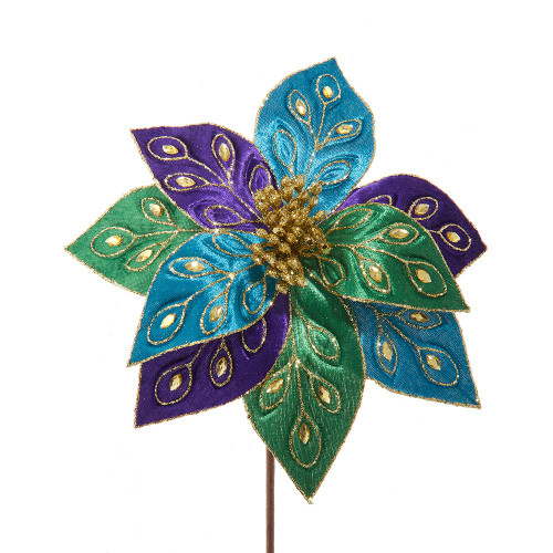 Purple, Green & Teal Velvet Poinsettia Pick