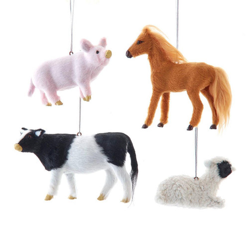 Farm Animal Ornaments, 4 Assorted