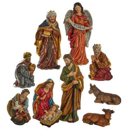 12.5“ Nativity Figurine Table Pieces, 10-Piece Set