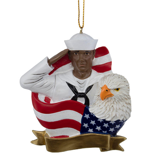 U.S. Navy™ African American Sailor With Flag and Eagle Ornament For Personalization