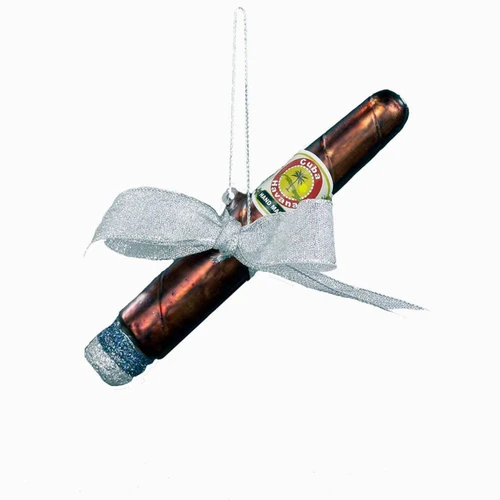 Noble Gems™ Cigar With Bow Glass Ornament