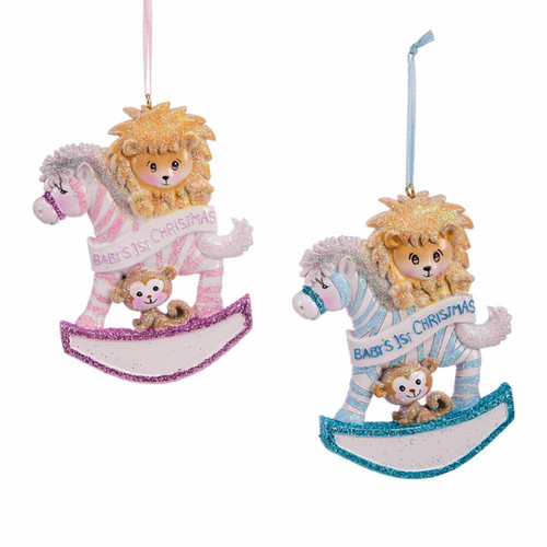 Baby's 1st Christmas Snowman Rocking Zebra Ornaments For Personalization, 2 Assorted