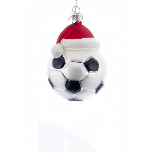 Noble Gems™ Soccer Ball With Santa Hat Glass Ornament