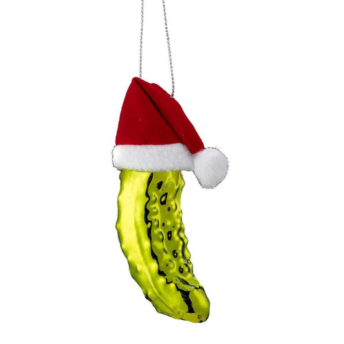Noble Gems™ Pickle In Santa Hat Glass Ornament
