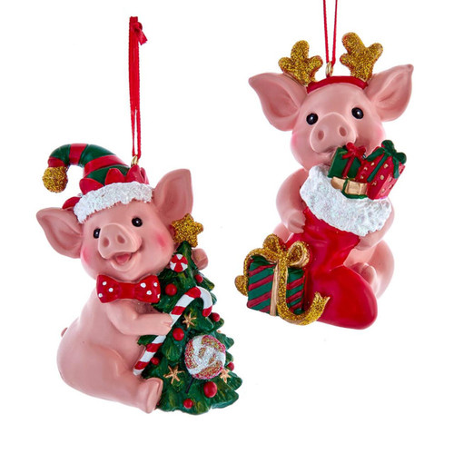 Christmas Pig Ornaments, 2 Assorted