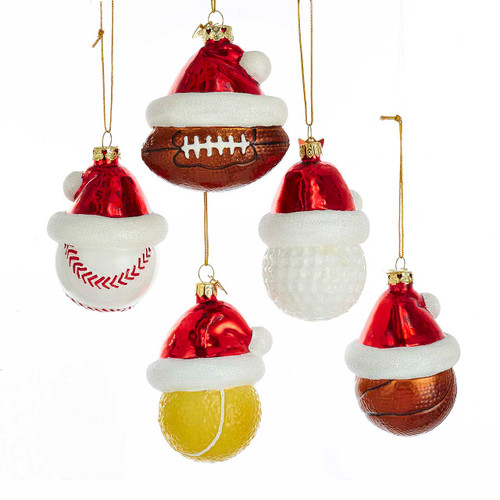 Noble Gems™ Glass Sports Ball With Santa Hat Ornaments, 5 Assorted