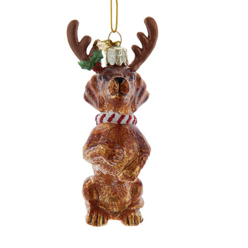 Noble Gems™ Dachshund With Antlers Glass Ornament
