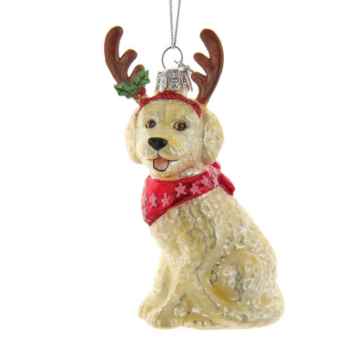 Noble Gems™ Goldendoodle With Antlers Glass Ornament