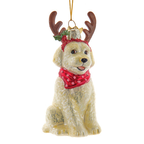 Noble Gems™ Labradoodle With Antlers Glass Ornament