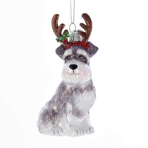 Noble Gems™ Schnauzer With Antlers Glass Ornament