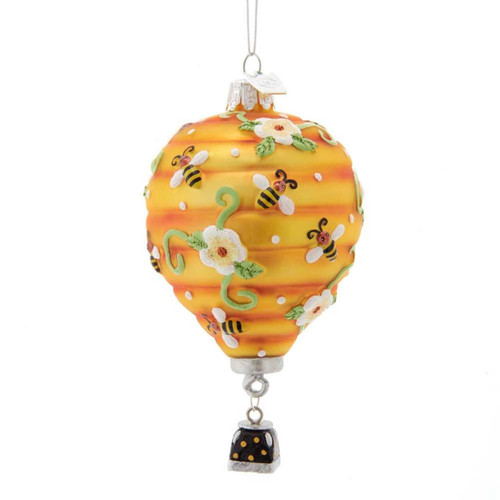 Noble Gems™ Hot Air Balloon With Bees Glass Ornament