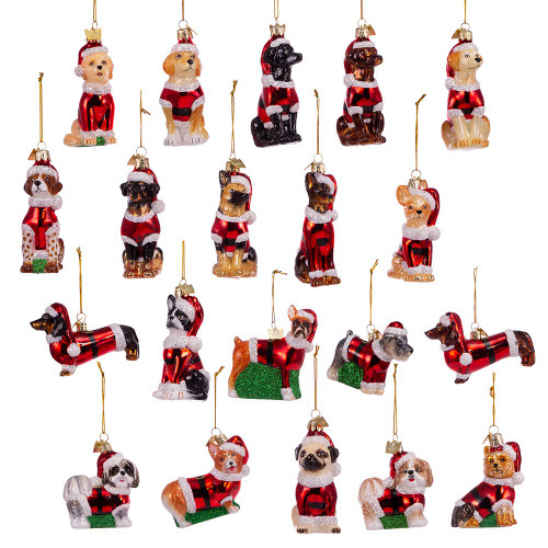 Noble Gems™ Glass Dogs With Santa Suit Ornaments, 20 Assorted