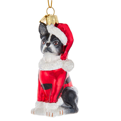 Noble Gems™ Glass Boston Terrier With Santa Suit Ornament
