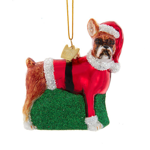 Noble Gems™ Glass Boxer With Santa Suit Ornament