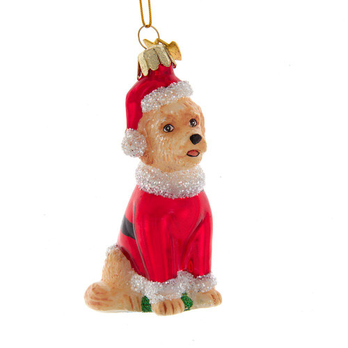 Noble Gems™ Glass Goldendoodle With Santa Suit Ornament