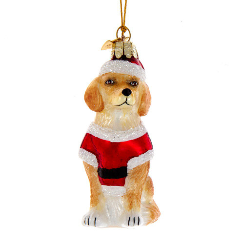 Noble Gems™ Glass Golden Retriever With Santa Suit Ornament