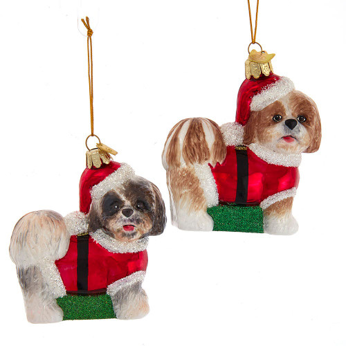 Noble Gems™ Glass Shih-Tzu With Santa Suit Ornaments, 2 Assorted