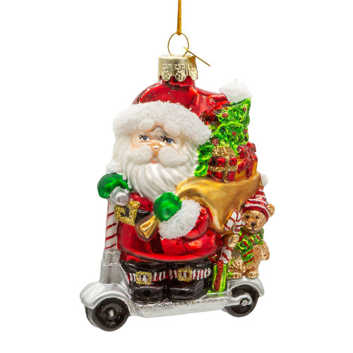 Noble Gems™ Glass Santa On Scooter Ornament