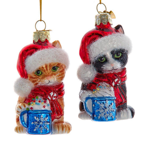 Noble Gems™ Glass Kitten With Hot Cocoa Ornaments, 2 Assorted