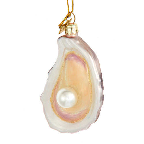 Noble Gems™ Glass Oyster Shell With Pearl Ornament