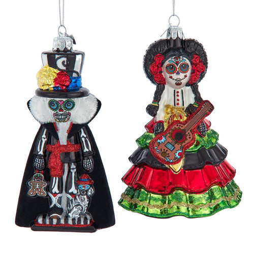 Noble Gems™ Glass Day Of The Dead Girl & Boy Ornaments, 2 Assorted