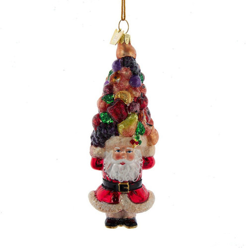 Noble Gems™ Glass Santa With Stack Of Fruit Ornament