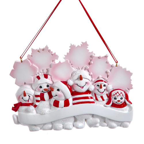 Snowman Family Of 6 With Snowflakes Ornament For Personalization