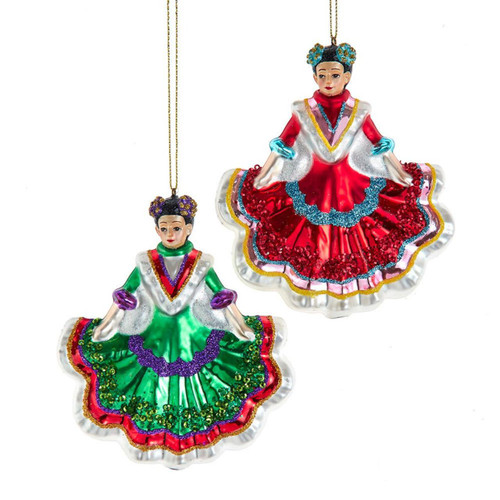 Noble Gems™ Glass Female Mexican Dancer Ornaments, 2 Assorted