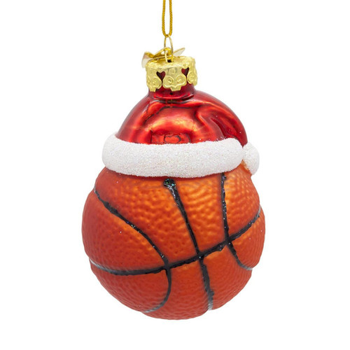 Noble Gems™ Glass Basketball With Santa Hat Ornament