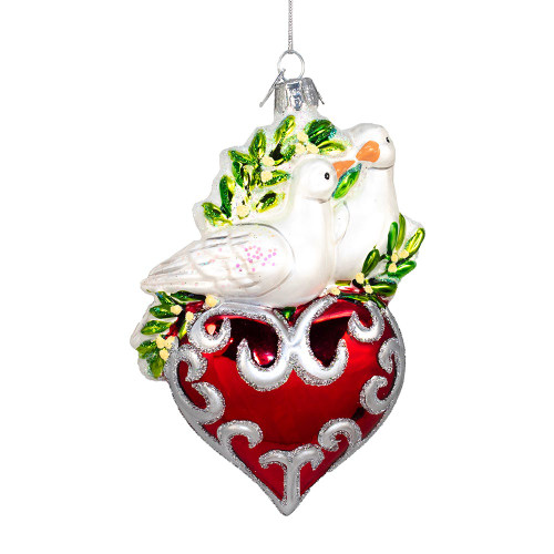 Noble Gems™ Glass Heart With Doves Ornament
