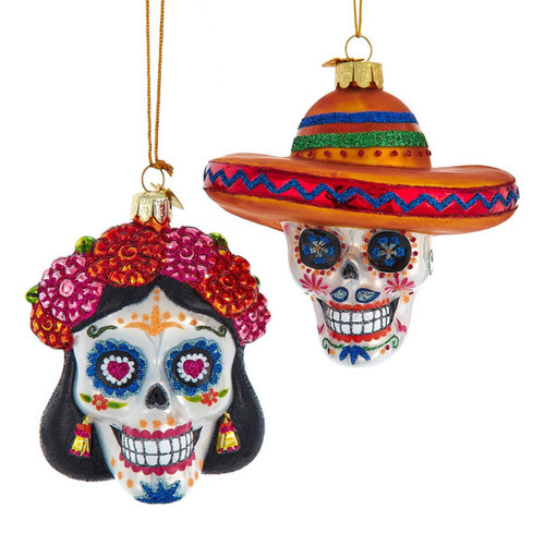 Noble Gems™ Glass Day Of The Dead Sugar Skull Ornaments, 2-Piece Set