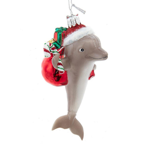 Noble Gems™ Glass Dolphin With Santa Hat & Gifts Ornament