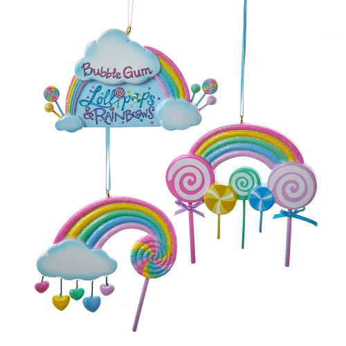Bubble Gum & Lollipop Rainbow Ornaments For Personalization, 3 Assorted