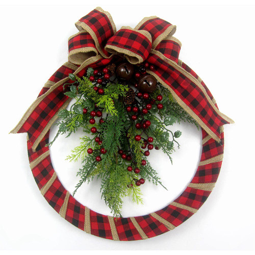 18“ Un-Lit Fabric Red Plaid Wreath