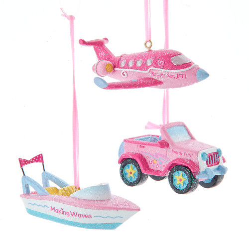 Pink Vehicle Ornaments, 3 Assorted