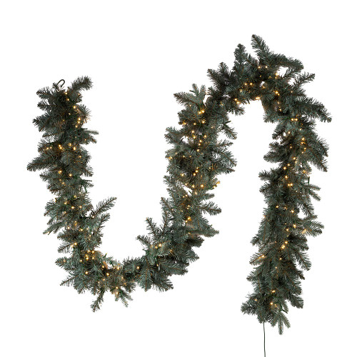9' Pre-Lit Warm White Cluster LED Blue Spruce Garland