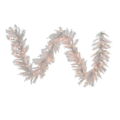9' Pre-Lit Clear Incandescent Crystal White Garland