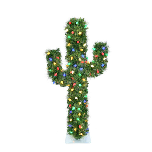 4' Pre-Lit Multicolor C7 LED Cactus