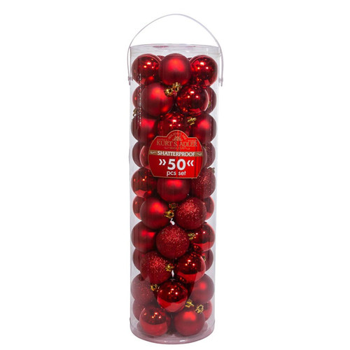 60MM Shatterproof Red Ball Ornaments, 50-Piece Tube