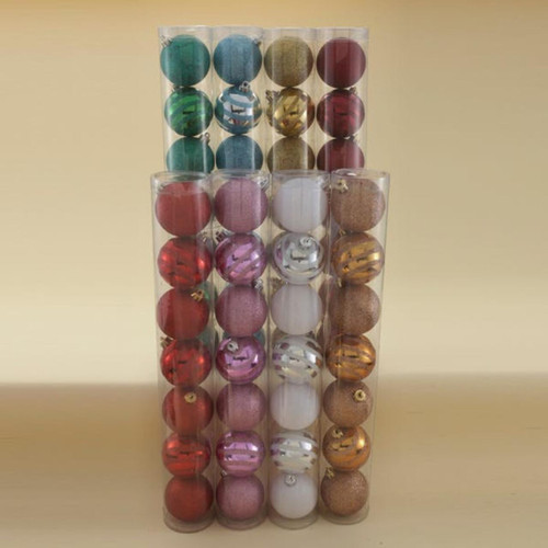 70MM Shatterproof Glitter and Striped Ball Ornaments, 8 Assorted