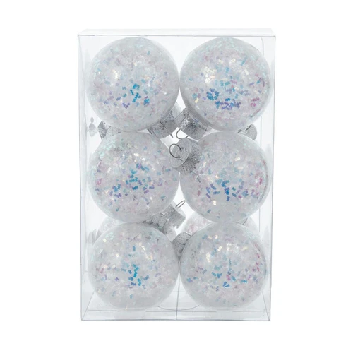 60MM Shatterproof Iridescent Glittered Ball Ornaments, 12-Piece Box