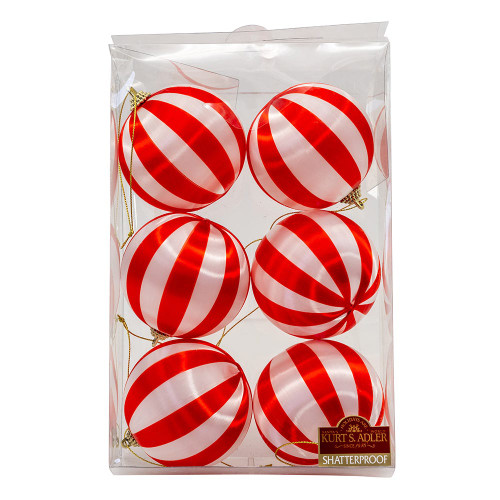 80MM Peppermint Silk Ball Ornaments, 6-Piece Box