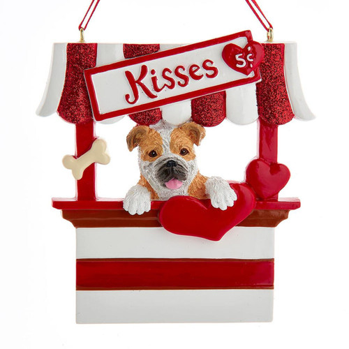 Bulldog “Kisses“ Kissing Booth Ornament For Personalization