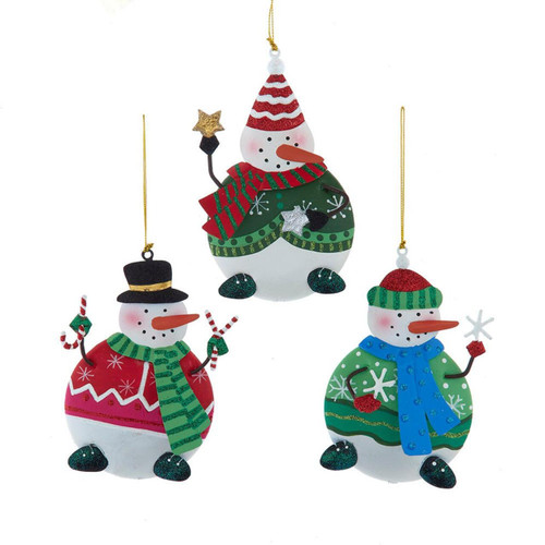Snowman With Star, Candy Cane & Snowflakes Disc Ornaments, 3 Assorted